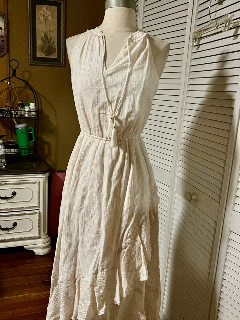 LC Lauren Conrad Cream Textured Maxi Dress with Tassel Tie